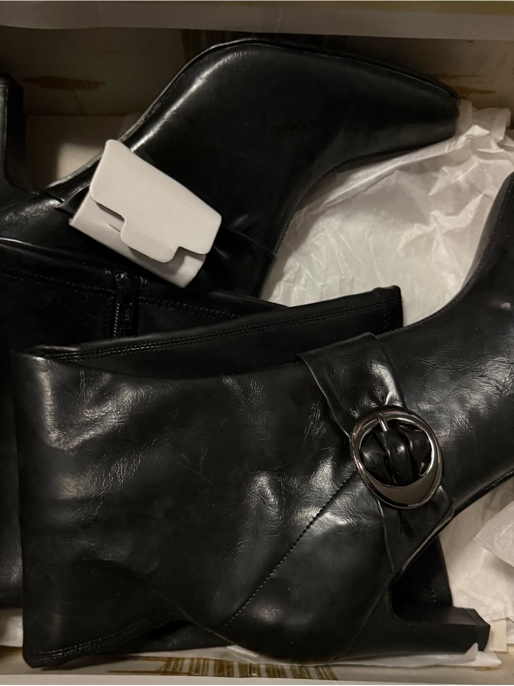 Black Leather Ankle Boots with Buckle Detail